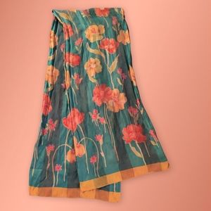 Sheer turquoise chiffon silk floral scarf shawl